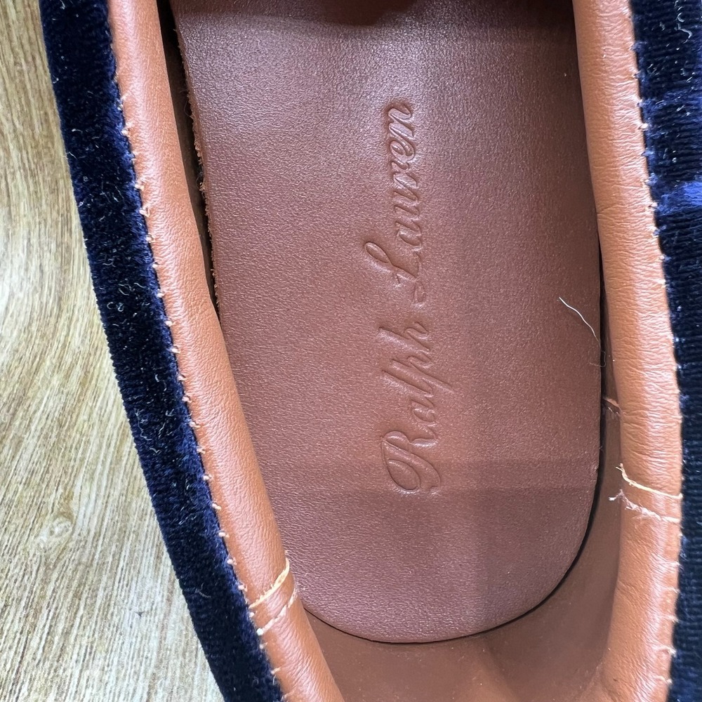 Ralph Lauren Purple Label Slip On Sneakers Mens 11D Navy Velvet Equestrian Crest - Picture 5 of 10